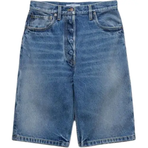 Prada Logo-Patch Denim Shorts