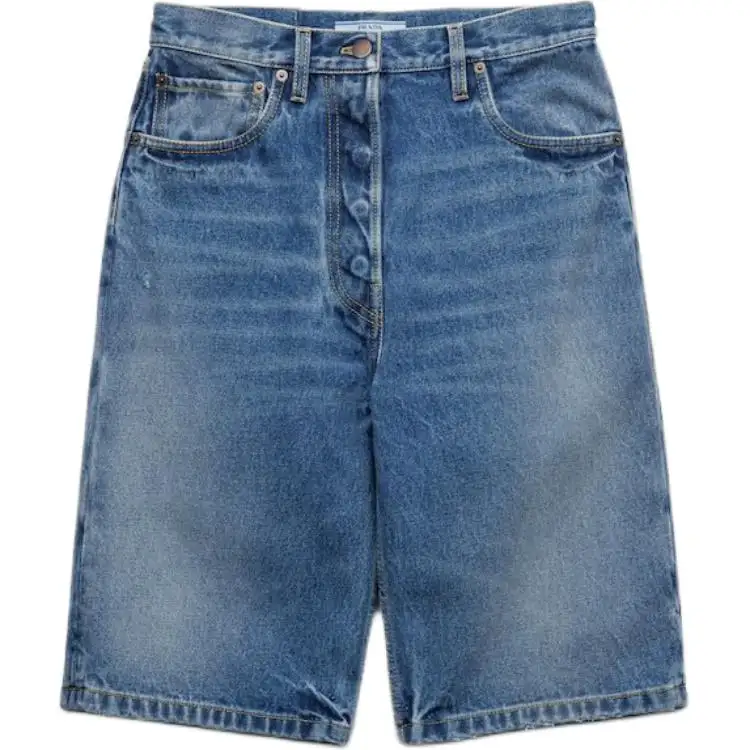 Prada Logo-Patch Denim Shorts