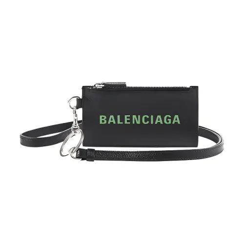 Balenciaga Cash Cow Leather Key Ring Card Pouch Men's Black/Neon Green