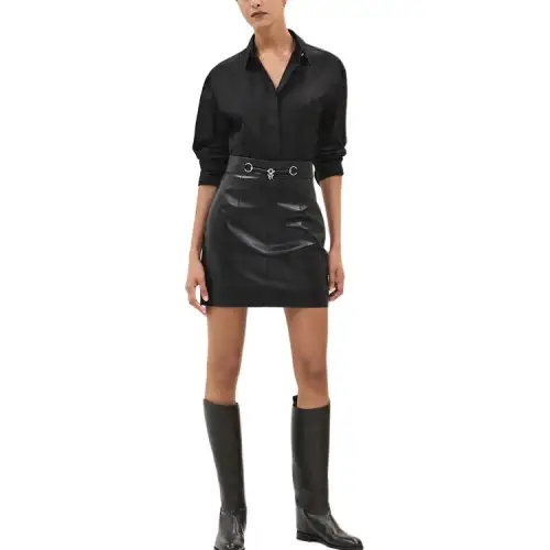 HERMES Leather Short Skirts Women's Black