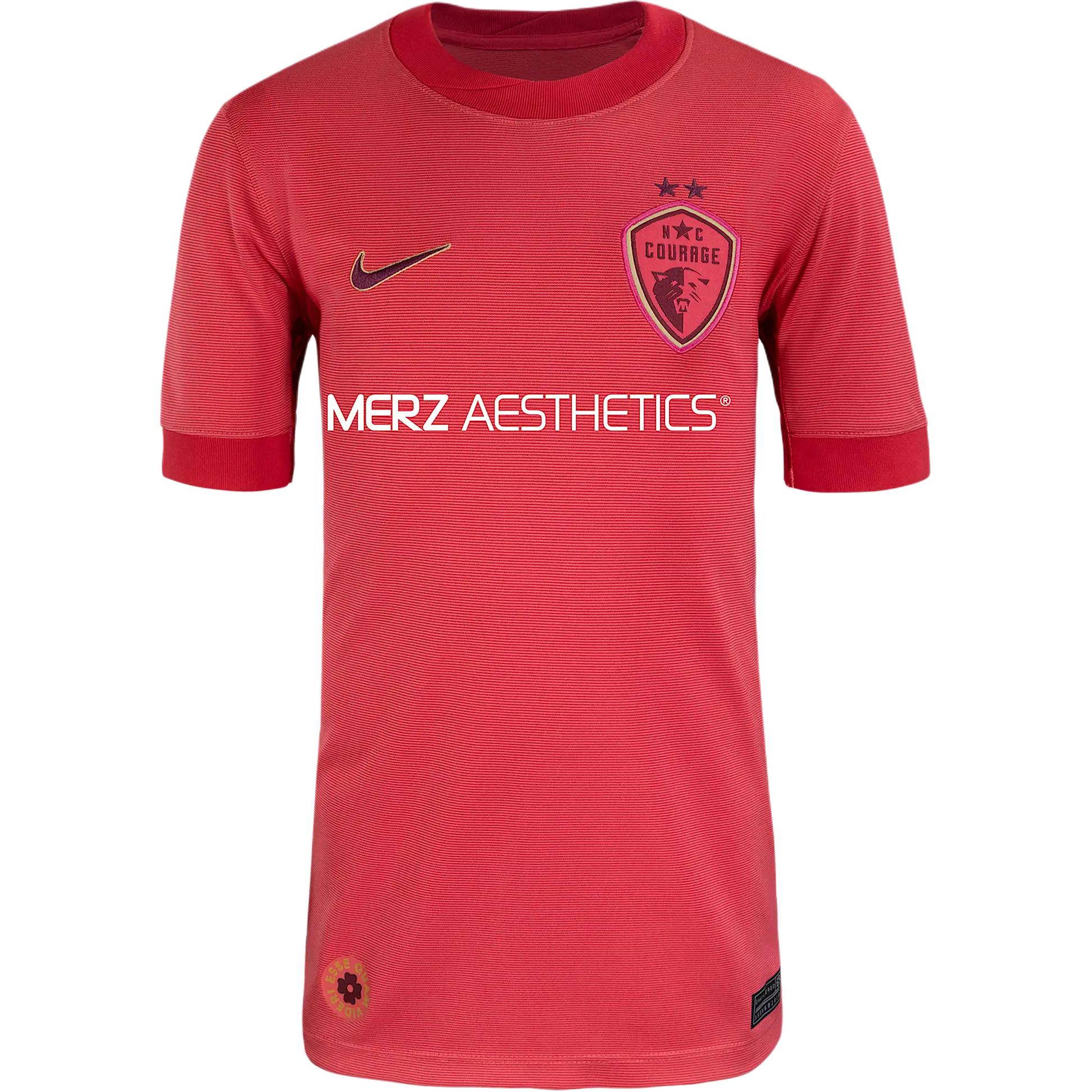 Nike T-Shirt Dri-FitNWSL Swoosh Stadium Collection North Carolina Courage 2025 Away Comfort Crew Neck Short Sleeve Aster Pink/Berry Youth