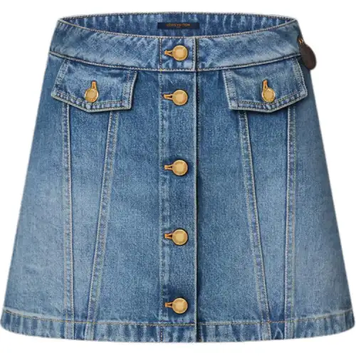 Lv Button Front Denim Mini Skirt