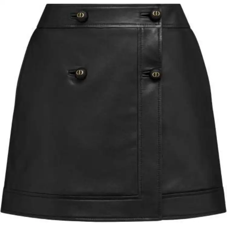 DIOR Leather Short Skirts Women's Black