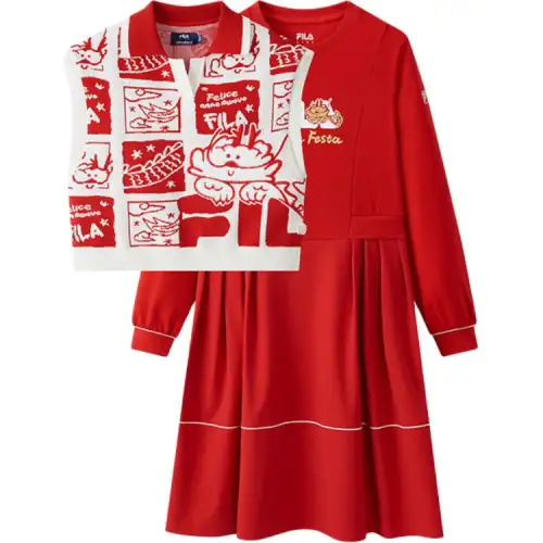 Children's knitted set, long-sleeve with a round collar with letters, small princess costume, dress