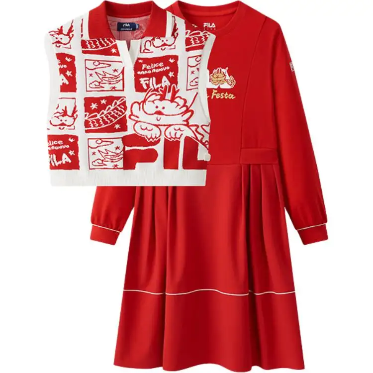 Children's knitted set, long-sleeve with a round collar with letters, small princess costume, dress