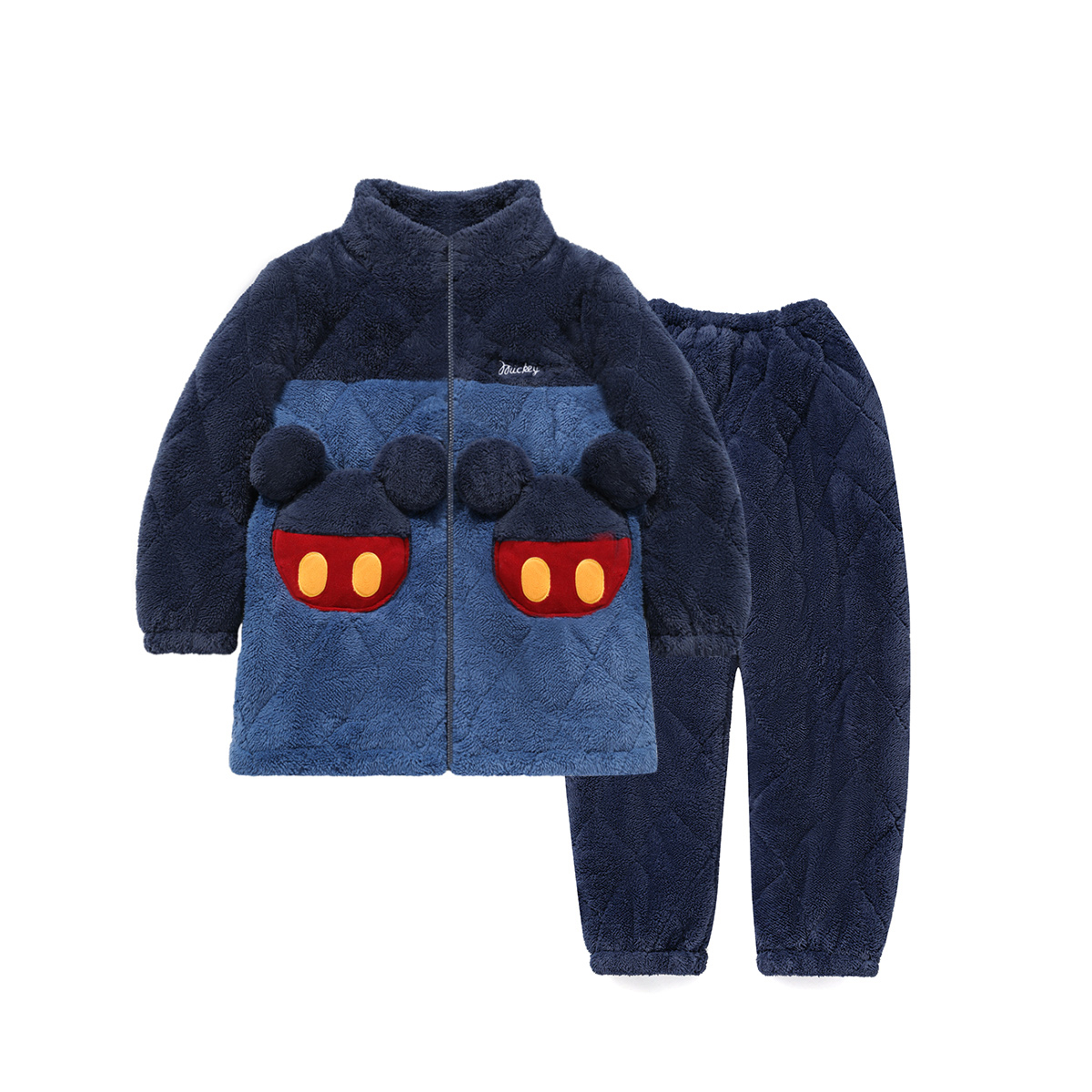 Disney, quilted warm long pijama for men and women, dark blue children's set, family style
