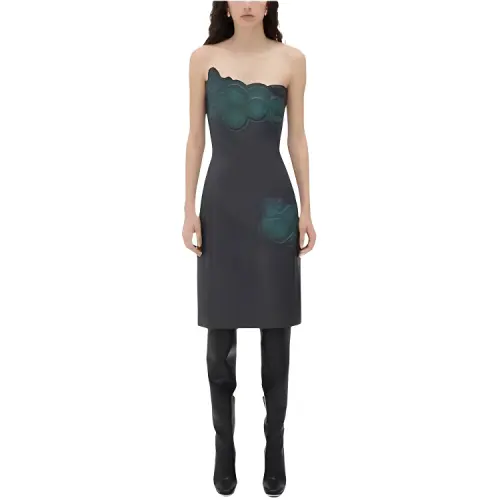 Bottega Veneta Leather Midi Bustier Dress With Embossed Fruit Sleeveless Dress Women's Black