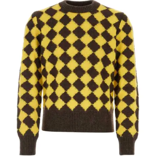 Bottega Veneta Argyle Intarsia Wool Jumper Sweater Men's Yellow