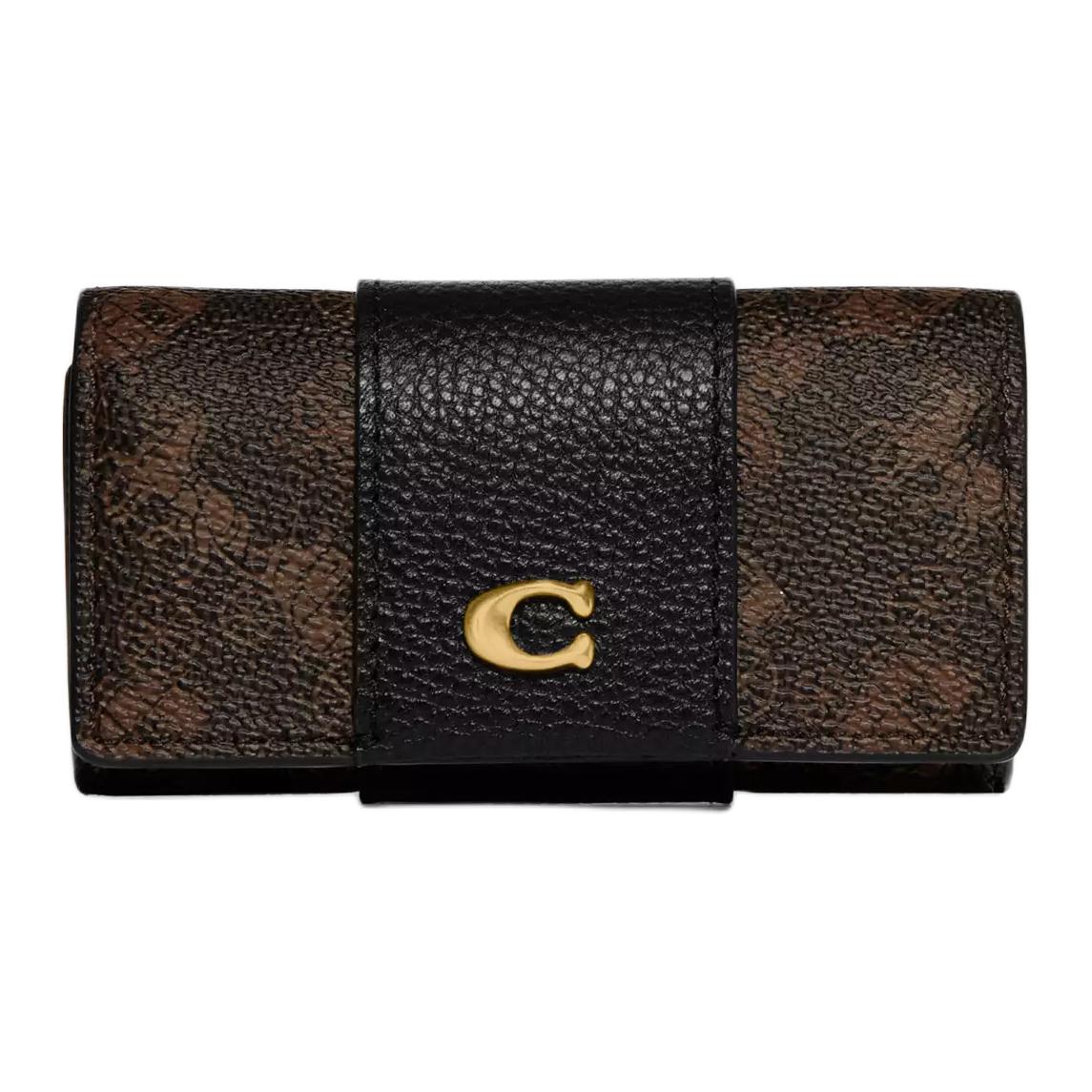 COACH Coach key case 11 classic logo coated canvas with polished pebbles key case women's brown/black