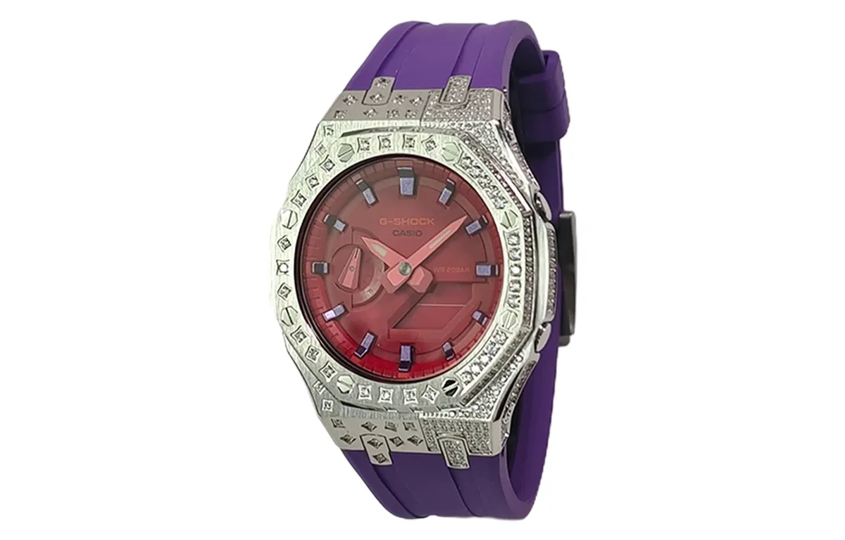 CASIO Custom Collection Electronic Movement Fluoroelastomer Strap Watch Men's Watches Red Watch Dial