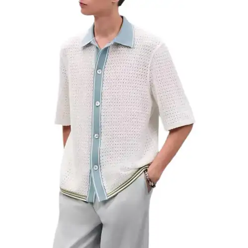 HERMES Shirts Men's White Lapel Moderate