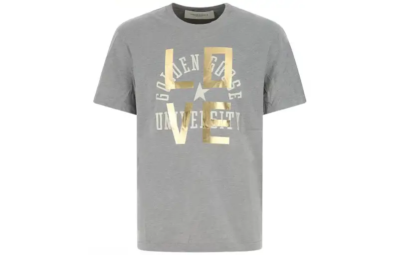 Golden Goose T Shirts Men's Gray Crew Neck Moderate Straight Fit