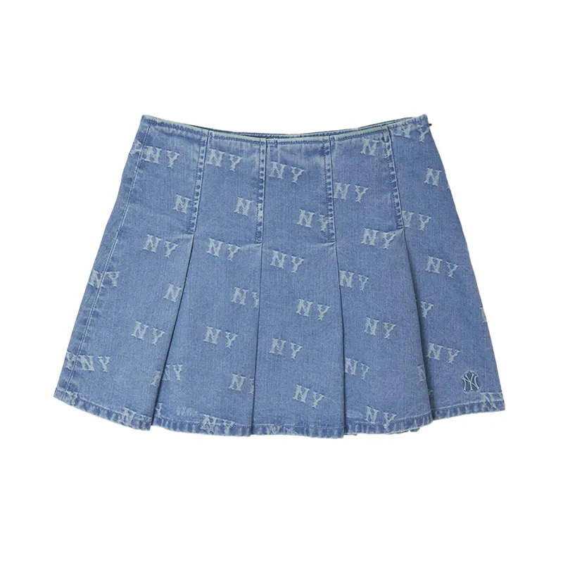 MLB New York Yankees Monogram Denim Short Skirts Women's Light Blue