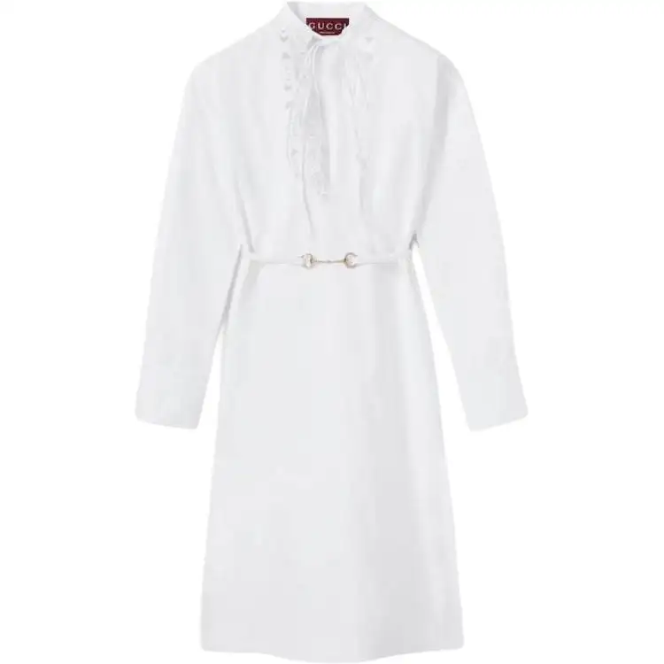 GUCCI Cotton Poplin Shirt Dress With Embroidery