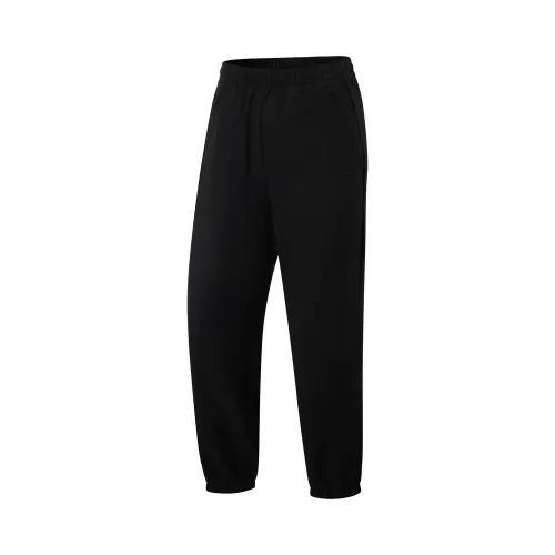 Li Ning Fitness Series Solid Color Mid Rise Comfortable Fleece Lined Thermal Elastic Cuff Sports Pants Women's Black