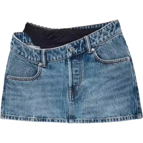 Alexander wang asymmetrical simple comfortable casual denim skirt women's retro medium indigo