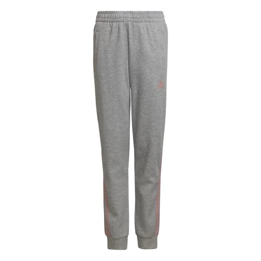 Children's adidas knitted sweatpants 3-STRIPES TAPERED LEG TRACKSUIT BOTTOMS Classic three stripes training casual drawstring tapered medium gray mixed color / wonderful purple red