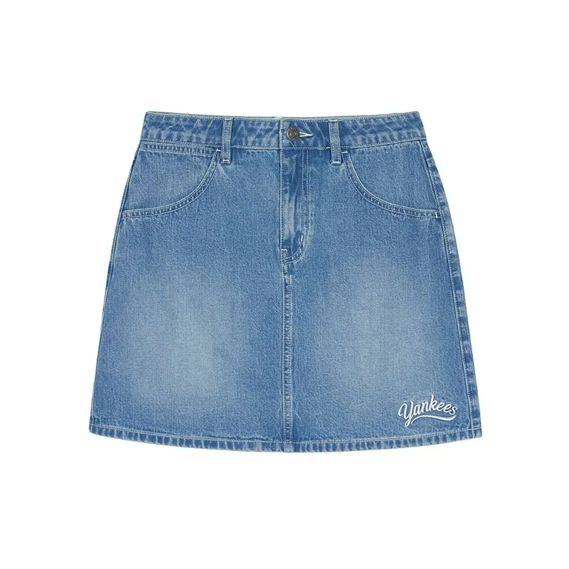 MLB New York Yankees SS25 Denim Short Skirts Women's Light Blue