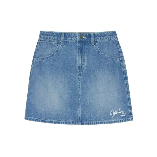 MLB New York Yankees SS25 preppy A-line fashionable embroidered casual versatile denim skirt for women, light blue