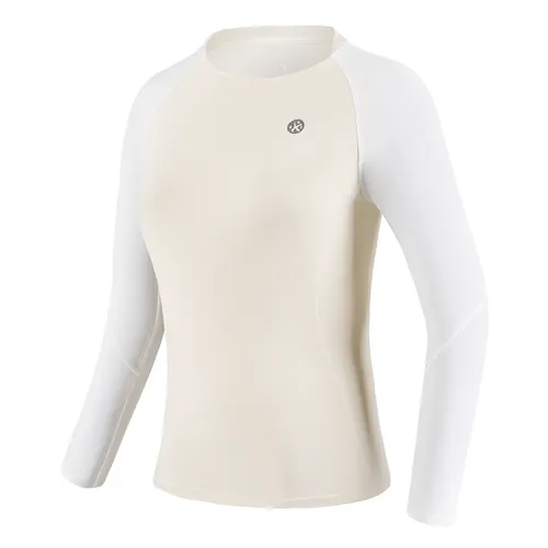 BMAI Quick dry sports long-sleeve with a round collar, white jacket with zipper for gym, for running