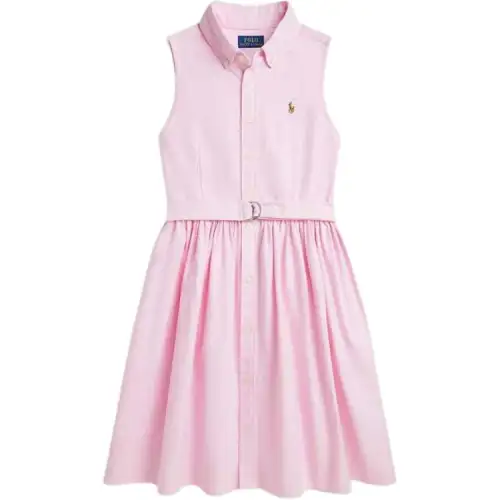 Polo Ralph Lauren Dress, pony sleevless, short belt, fuchsia shirt, oxford cloth, with embroidery, with sleeve, for teenagers