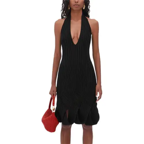Bottega Veneta Sleeveless Dresses Women's Black V Neck Short