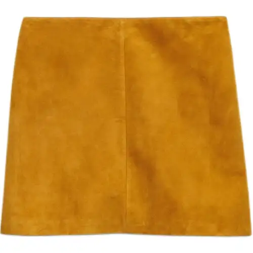 PRADA FW24 Leather Short Skirts Women's Mustard Yellow