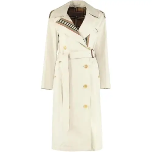 Burberry Trench Coats Women's Ivory White Suit Collar Moderate