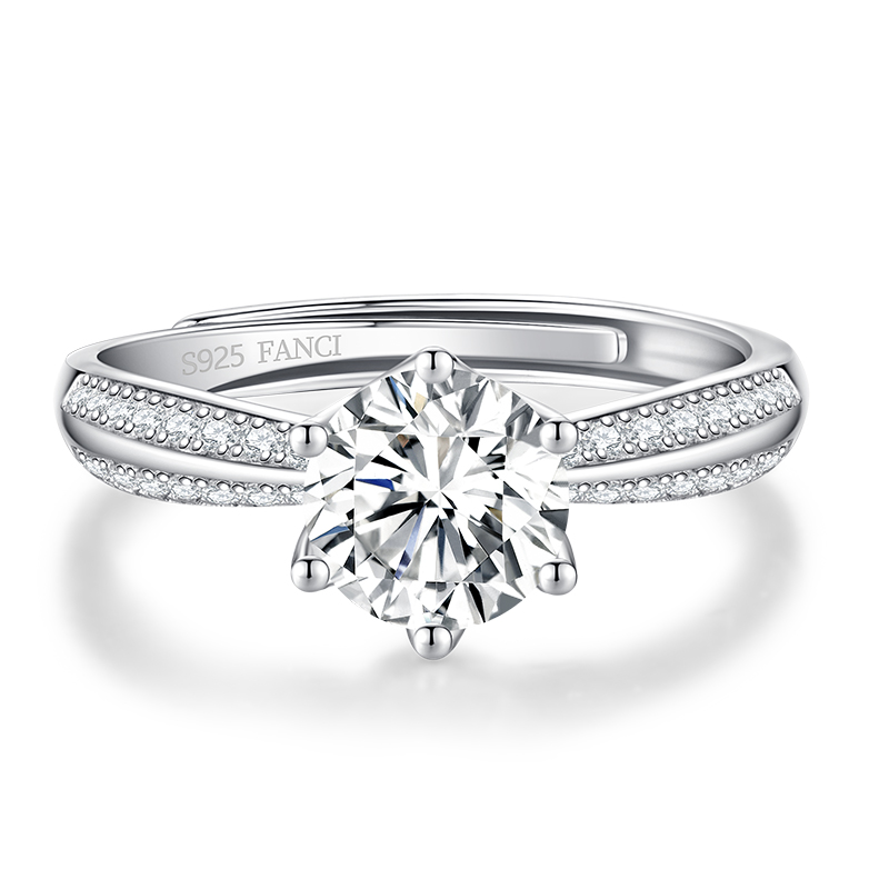 FANCI One size adjustable synthesized ring, 1 carat, silver 925 sample, women's style