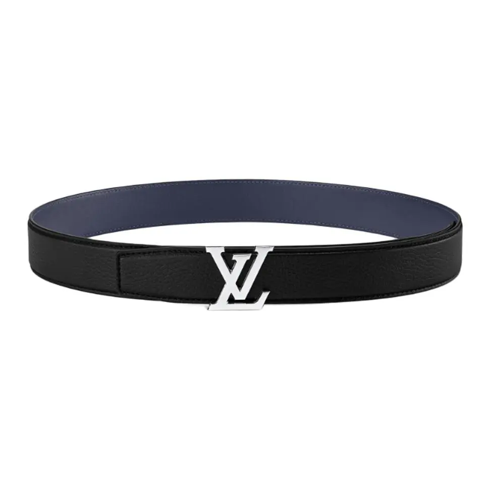 LOUIS VUITTON Heritage Leather Belts Men's Black/Blue Width 3.5cm