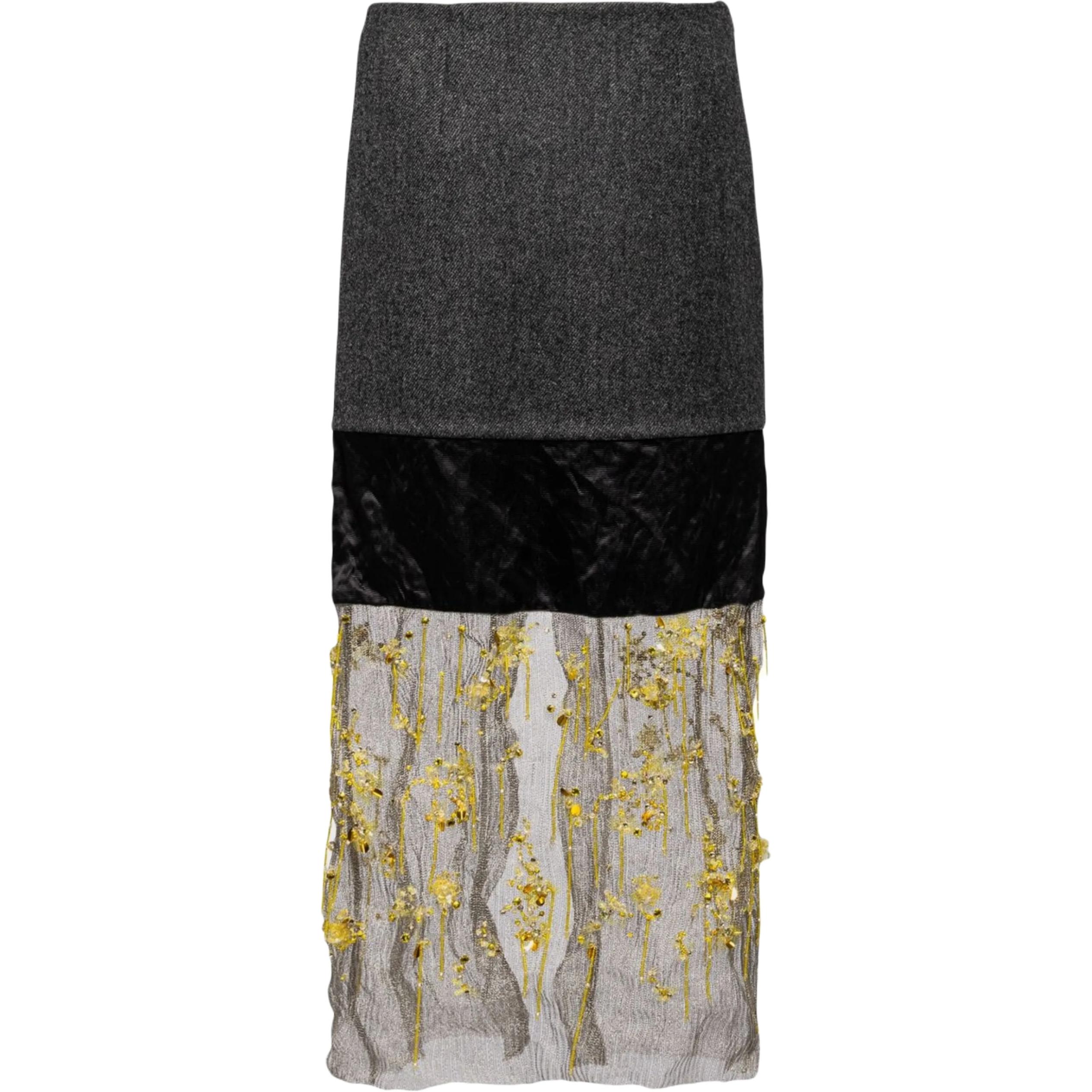 PRADA Floral Embroidered Meshed Midi Skirt