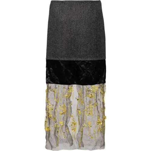 PRADA Floral Embroidered Meshed Midi Skirt