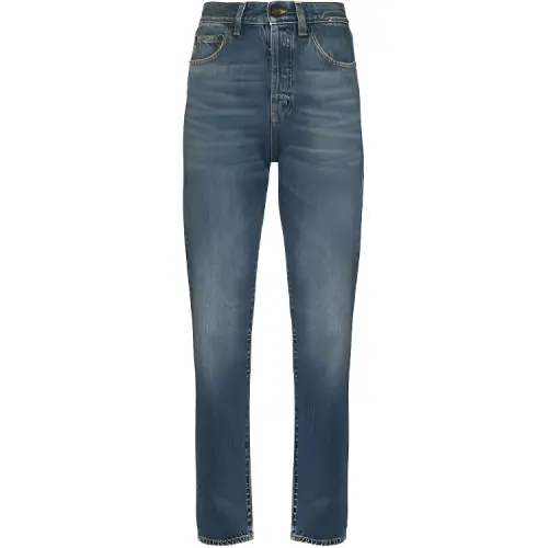 SAINT LAURENT Jeans Women's Blue Moderate Straight Fit Pants