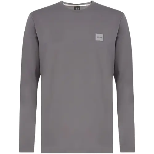 HUGO BOSS I am the Lord SS22 Solid Color Logo Letter Embroidery Logo Round Neck Long Sleeve T-Shirt Men's Gray