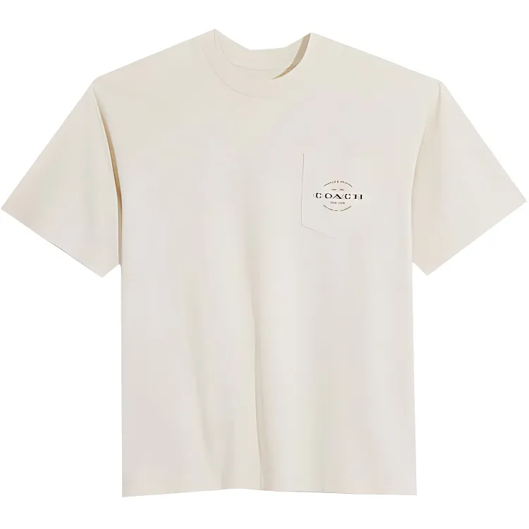 COACH T-Shirts Men's Ecru Crew Neck Moderate Straight Fit