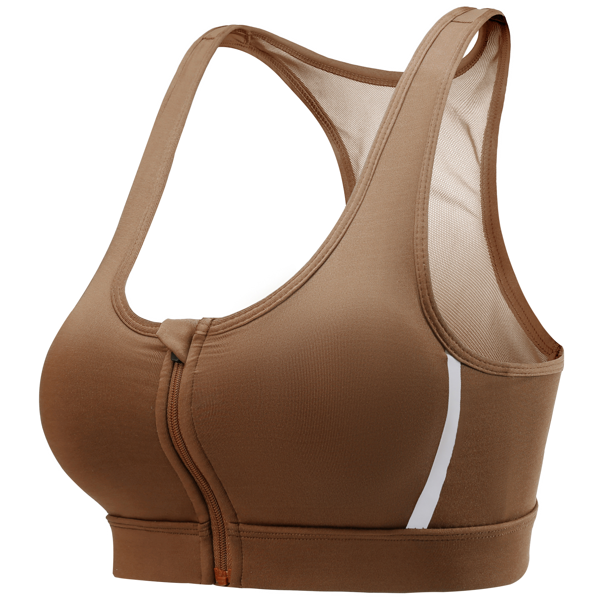 CAMEL Solid Color Yoga Training Breathable Gauze Front Zipper Body Shaping U Shaped Sports Underwear, Summer Women’s