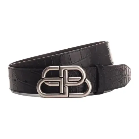 Balenciaga Leather Calfskin Leather Belts Men's Black Width 3.5cm