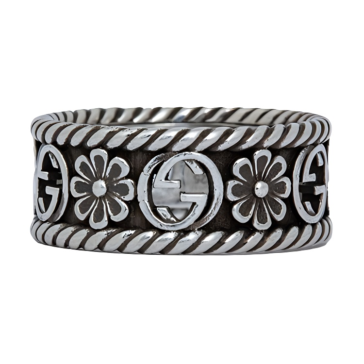 GUCCI Gucci Double G Series Interlocking Ring Gift Bag Silver Jewelry 925 Silver Ring Men and Women Same Style Couple Style