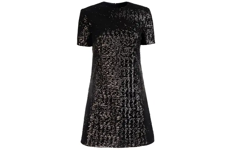 SAINT LAURENT Short Sleeved Dresses Women's Black Crew Neck Moderate