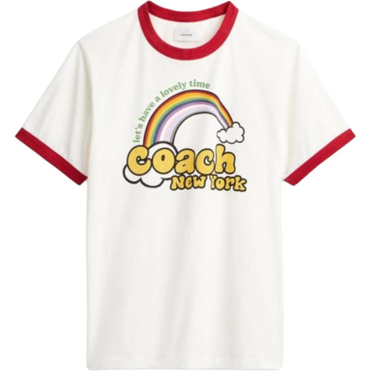 Мужская футболка COACH SS25 Rainbow (белая)