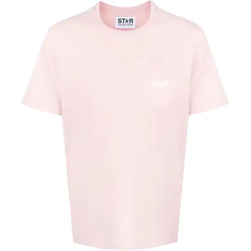Golden Goose T Shirts Men's Pink Crew Neck Moderate Straight Fit