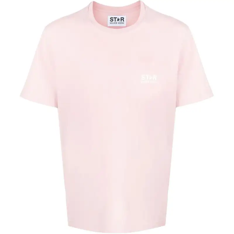 Golden Goose T Shirts Men's Pink Crew Neck Moderate Straight Fit