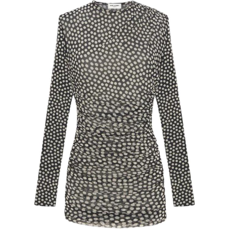 SAINT LAURENT Polka-Dot Detailed Round Neck Mini Dress