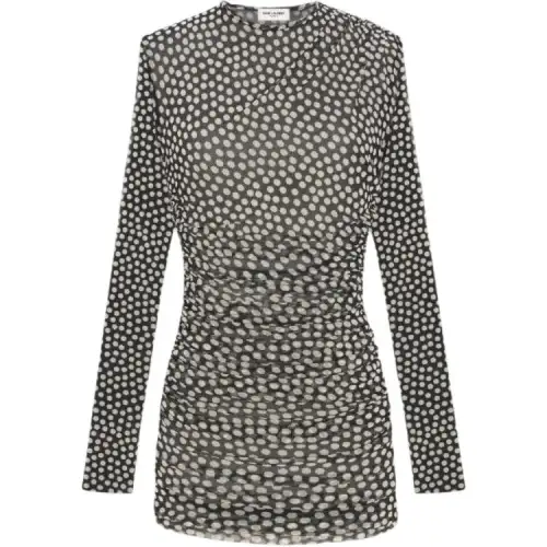 SAINT LAURENT Polka-Dot Detailed Round Neck Mini Dress
