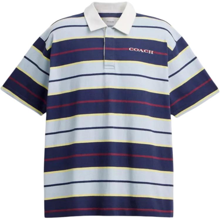 COACH Polo Shirts Men's Blue Polo Collar Moderate Straight Fit