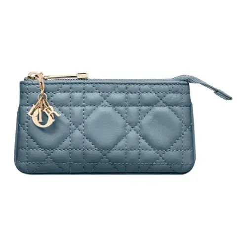 DIOR Lady Dior Lambskin Key Pouch Women's Cloud Mist Blue