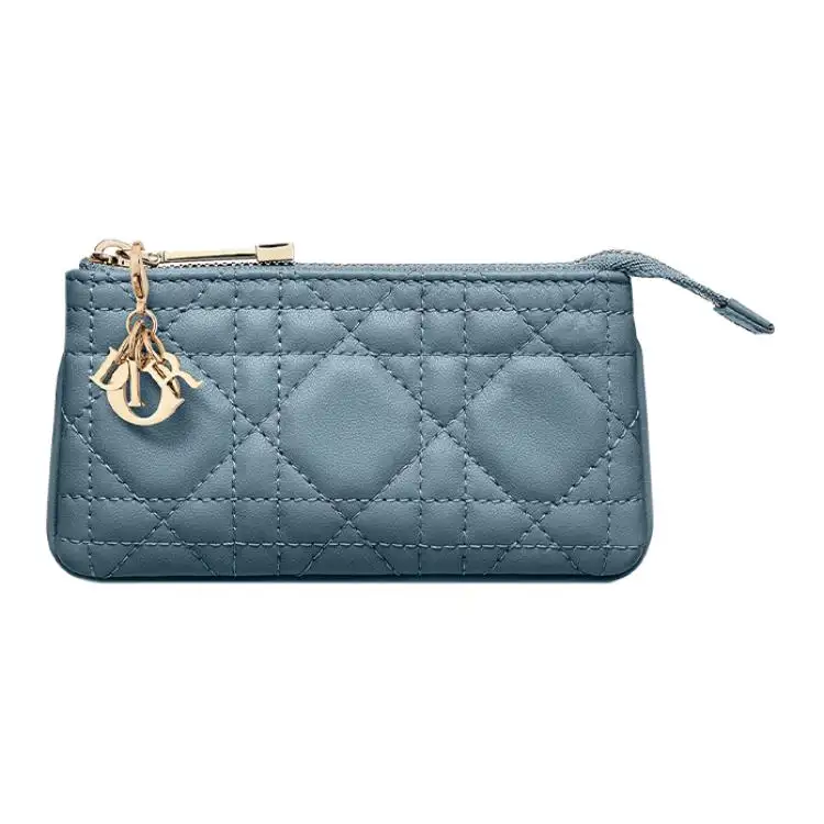 DIOR Lady Dior Lambskin Key Pouch Women's Cloud Mist Blue