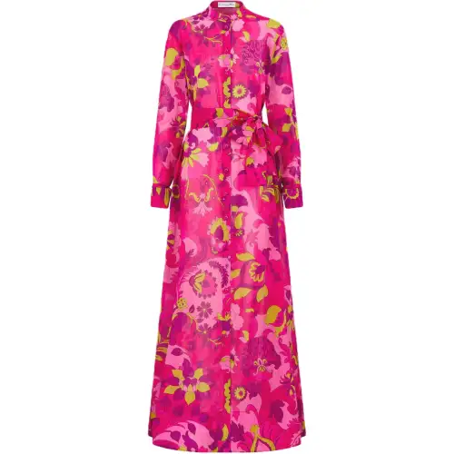 DIOR Long Sleeved Dresses Women's Dark Pink Crew Neck Moderate Long