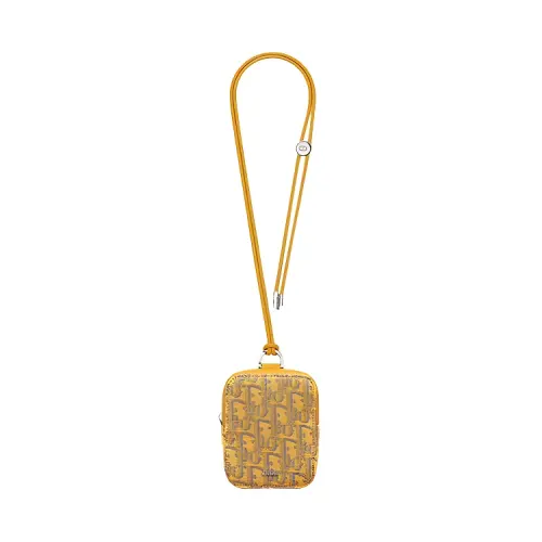 DIOR Cow Leather Clutch Necklace Pouch Unisex Gold