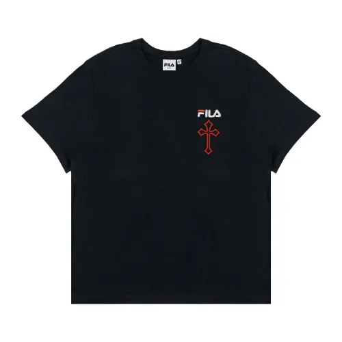 FILA T Shirts Unisex Black Crew Neck Moderate Straight Fit